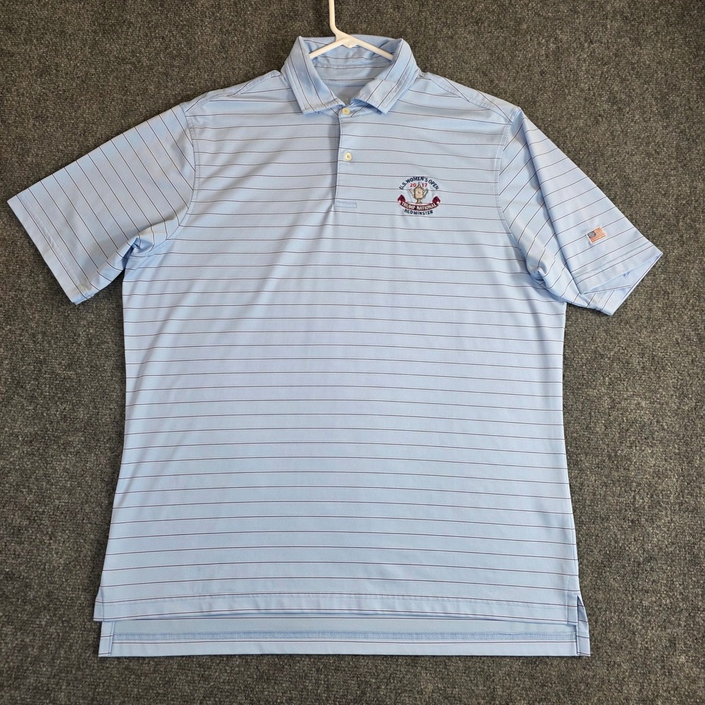 FG Tech Polo Shirt Mens Large Blue Striped 2017‎ US Womens Open Trump Bedminster